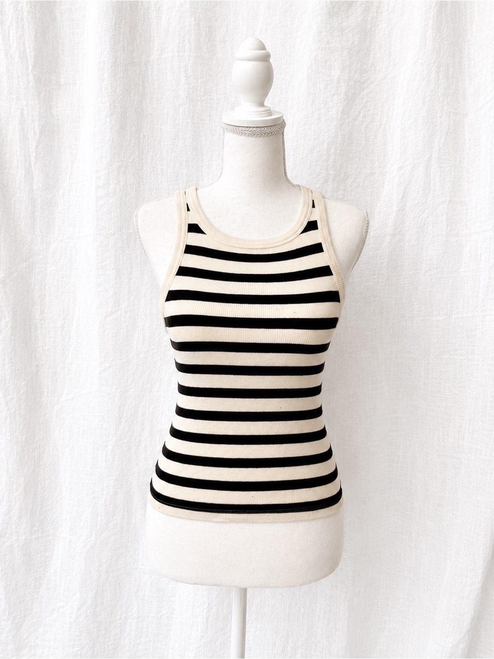 NOBO Black & Cream Striped Ribbed Tank